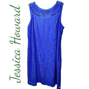 NWOT JESSICA HOWARD Cobalt Blue Lace Sleeveless Sheath Dress, Size 14P